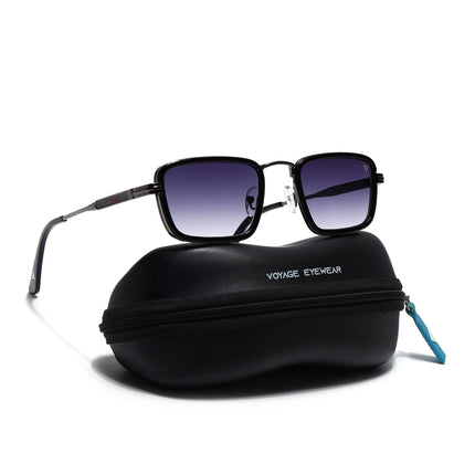 Rectangle Sunglasses for Men & Women (Grey & Clear Lens | Grey & Black Frame - MG7578)