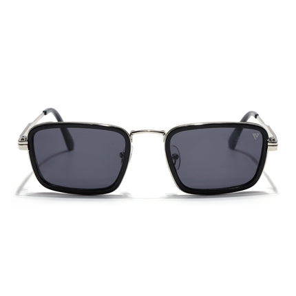 Rectangle Sunglasses for Men & Women (Grey Lens | Silver & Black Frame - MG7579)