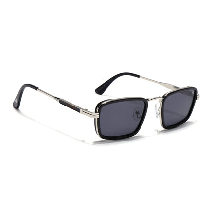 Rectangle Sunglasses for Men & Women (Grey Lens | Silver & Black Frame - MG7579)