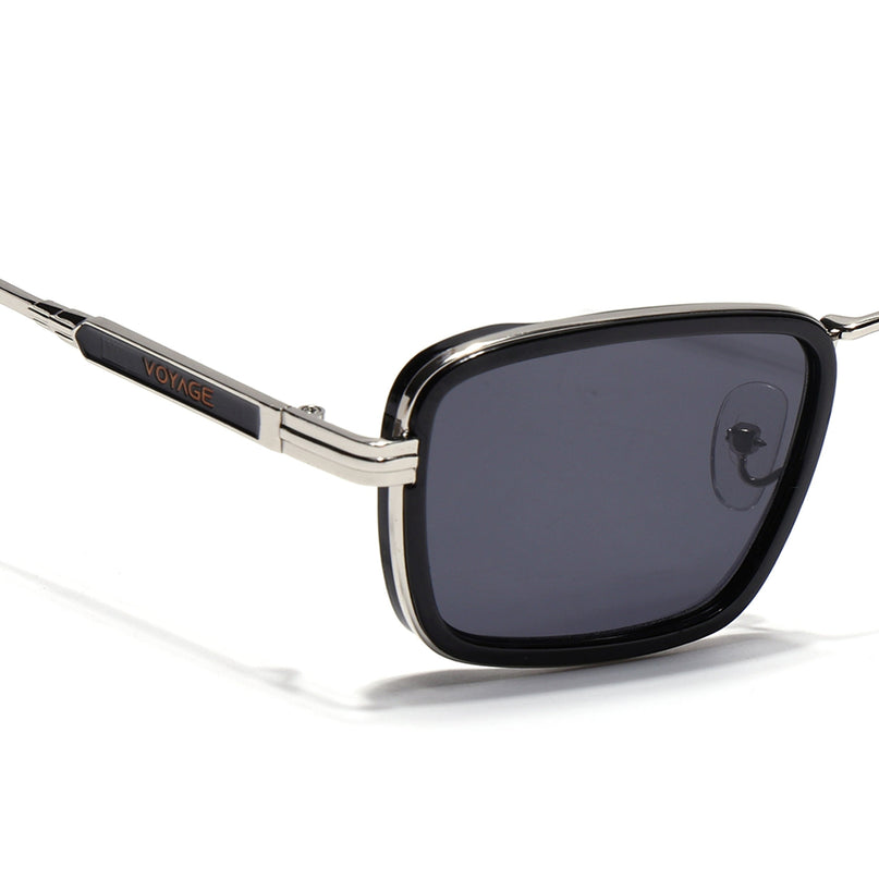 Rectangle Sunglasses for Men & Women (Grey Lens | Silver & Black Frame - MG7579)