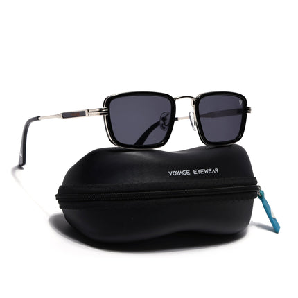 Rectangle Sunglasses for Men & Women (Grey Lens | Silver & Black Frame - MG7579)
