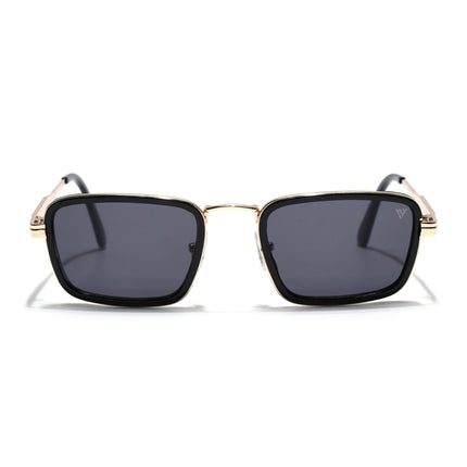 Rectangle Sunglasses for Men & Women (Grey Lens | Golden & Black Frame - MG7580)