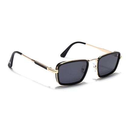 Rectangle Sunglasses for Men & Women (Grey Lens | Golden & Black Frame - MG7580)