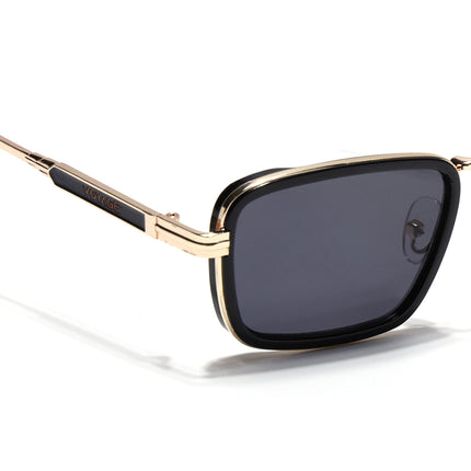 Rectangle Sunglasses for Men & Women (Grey Lens | Golden & Black Frame - MG7580)