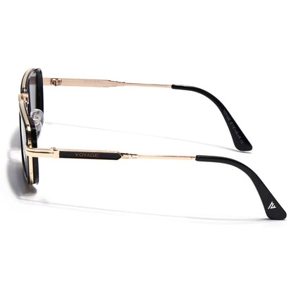 Rectangle Sunglasses for Men & Women (Grey Lens | Golden & Black Frame - MG7580)