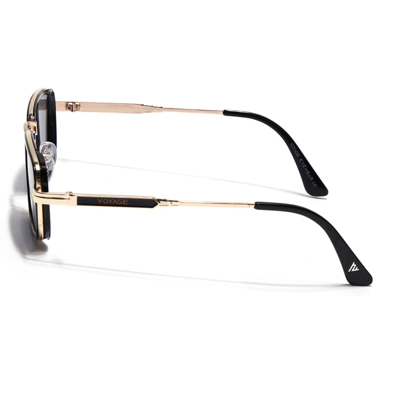 Rectangle Sunglasses for Men & Women (Grey Lens | Golden & Black Frame - MG7580)