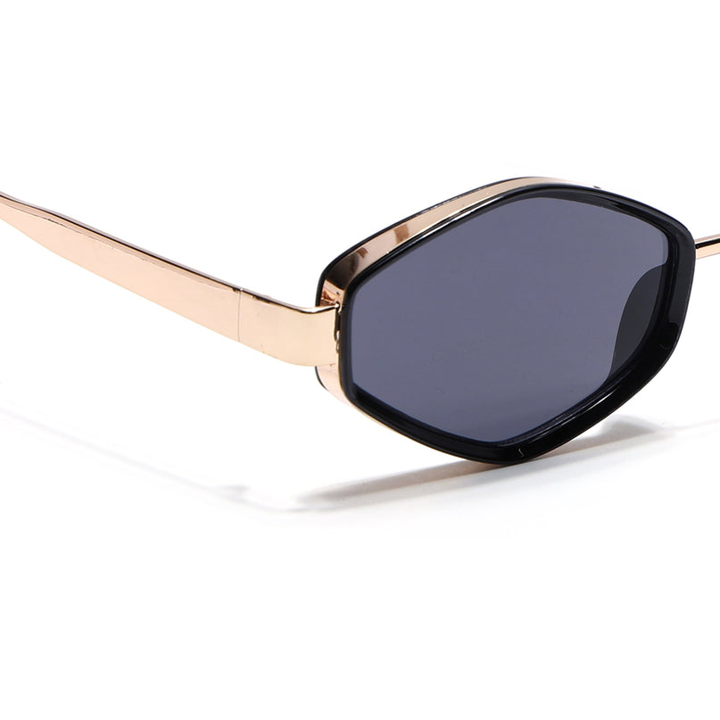 Eyejack Golden & Black Hexagonal Sunglasses for Men & Women (C554CL2226)