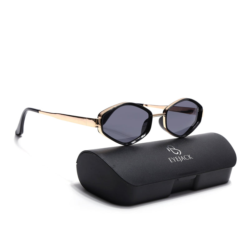 Eyejack Golden & Black Hexagonal Sunglasses for Men & Women (C554CL2226)