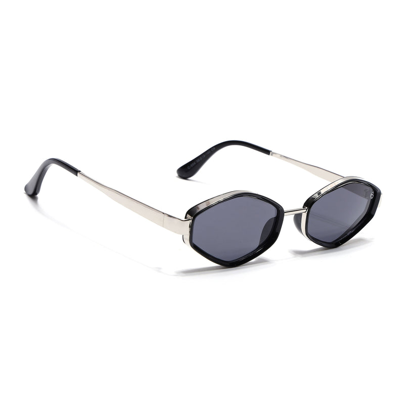 Eyejack Silver & Black Hexagonal Sunglasses for Men & Women (C554CL2227)
