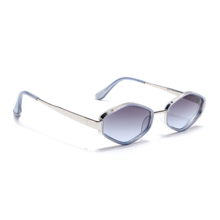 Eyejack Silver & Blue Hexagonal Sunglasses for Men & Women (C554CL2228)