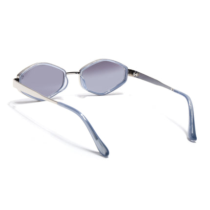 Eyejack Silver & Blue Hexagonal Sunglasses for Men & Women (C554CL2228)