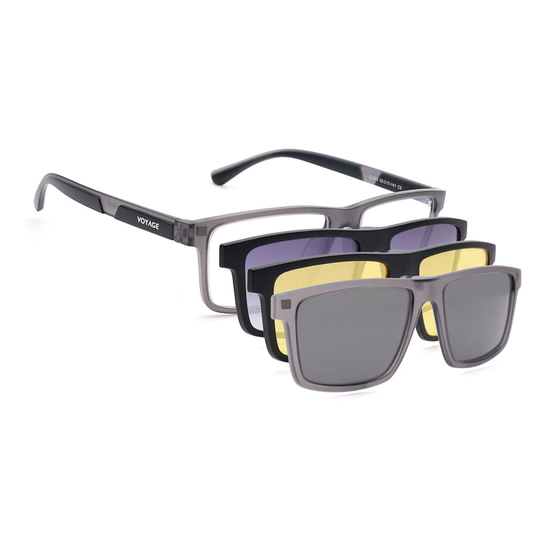 Voyage Grey Rectangle Eyeglasses for Men & Women (CL003FMG8626)