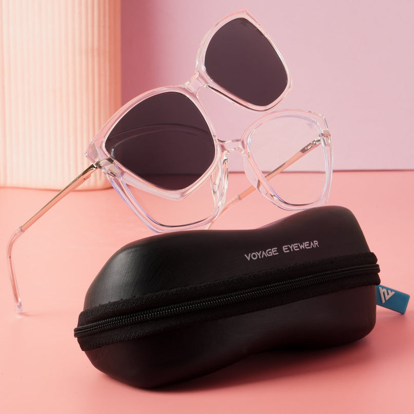 Voyage Glam Transparent Cateye TR Clip-On Polarized Sunglasses for Women - PMG4819-C2