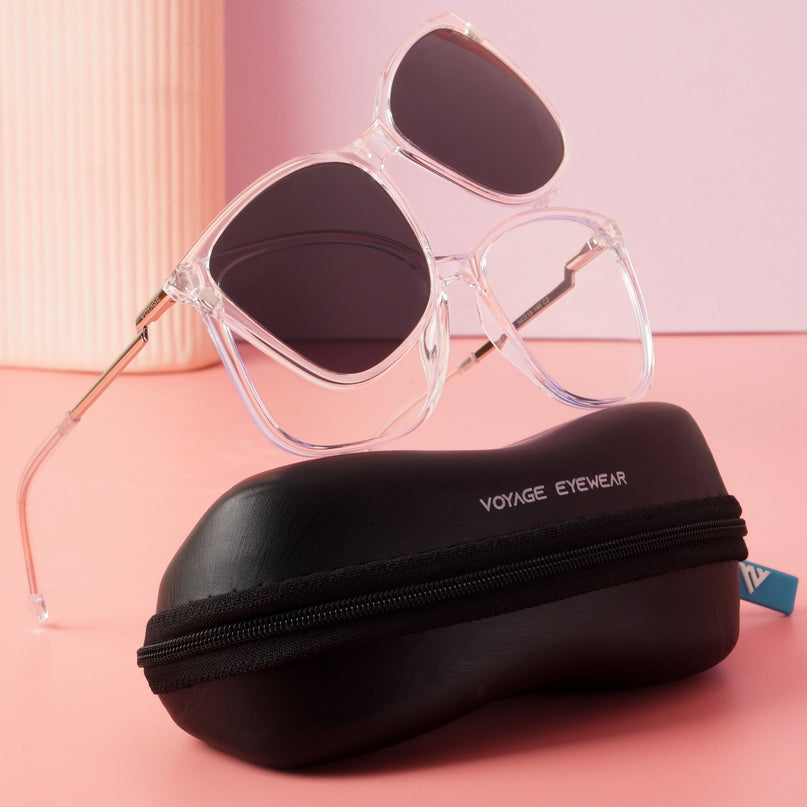 Voyage Glam Transparent Cateye TR Clip-On Polarized Sunglasses for Women - PMG4822-C3