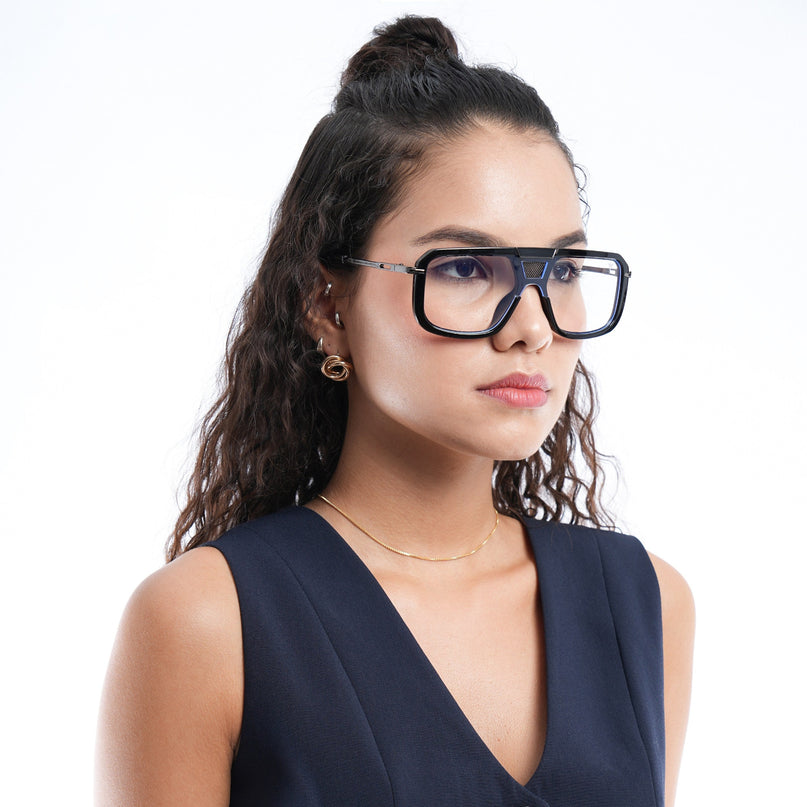 Voyage Goat Black & Grey Wayfarer Eyeglasses for Men & Women - MG5257-C1