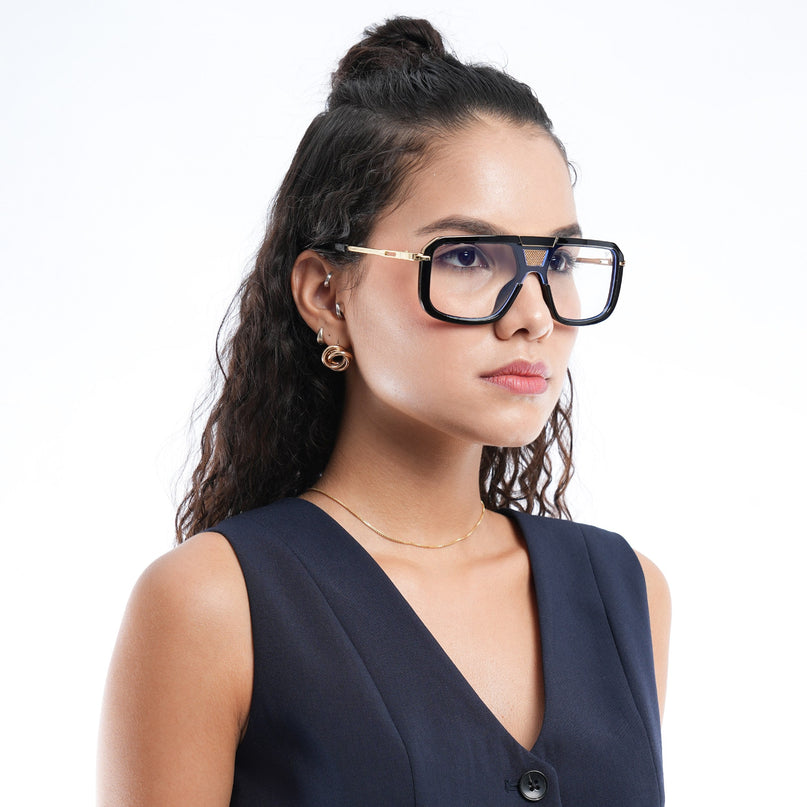 Voyage Goat Black & Golden Wayfarer Eyeglasses for Men & Women - MG5258-C2