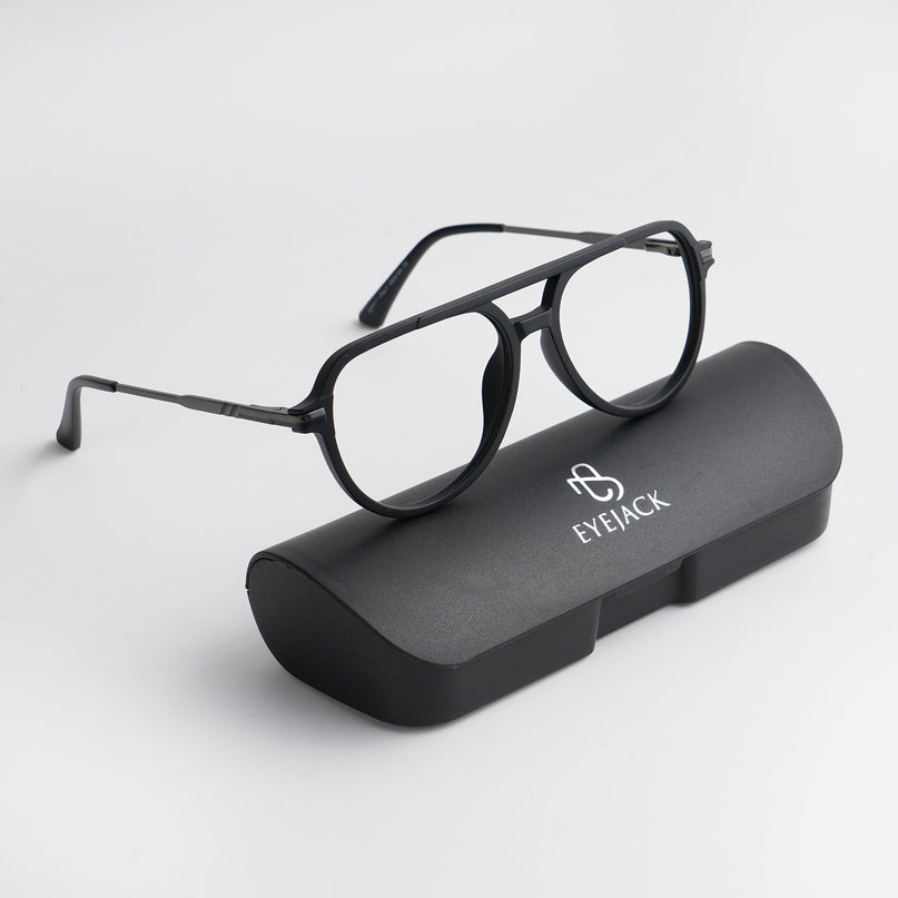 EyeJack Titex Matt Black & Grey Wayfarer Eyeglasses for Men & Women (18903CL351-C4)