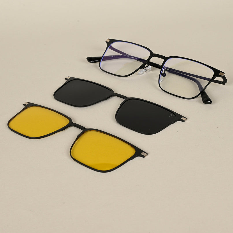 Black Square Clip-On Polarized Sunglasses - PMG4654