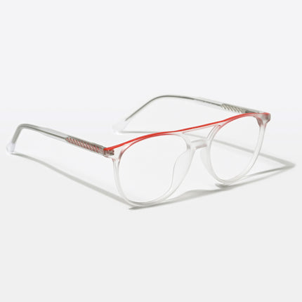 Eyejack Swift Matt Transparent & Red Oval Eyeglasses for Men & Women (MB23002CL140-C5)