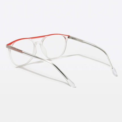 Eyejack Swift Matt Transparent & Red Oval Eyeglasses for Men & Women (MB23002CL140-C5)