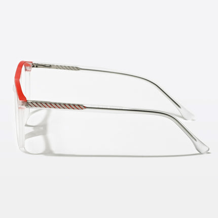 Eyejack Swift Matt Transparent & Red Oval Eyeglasses for Men & Women (MB23002CL140-C5)