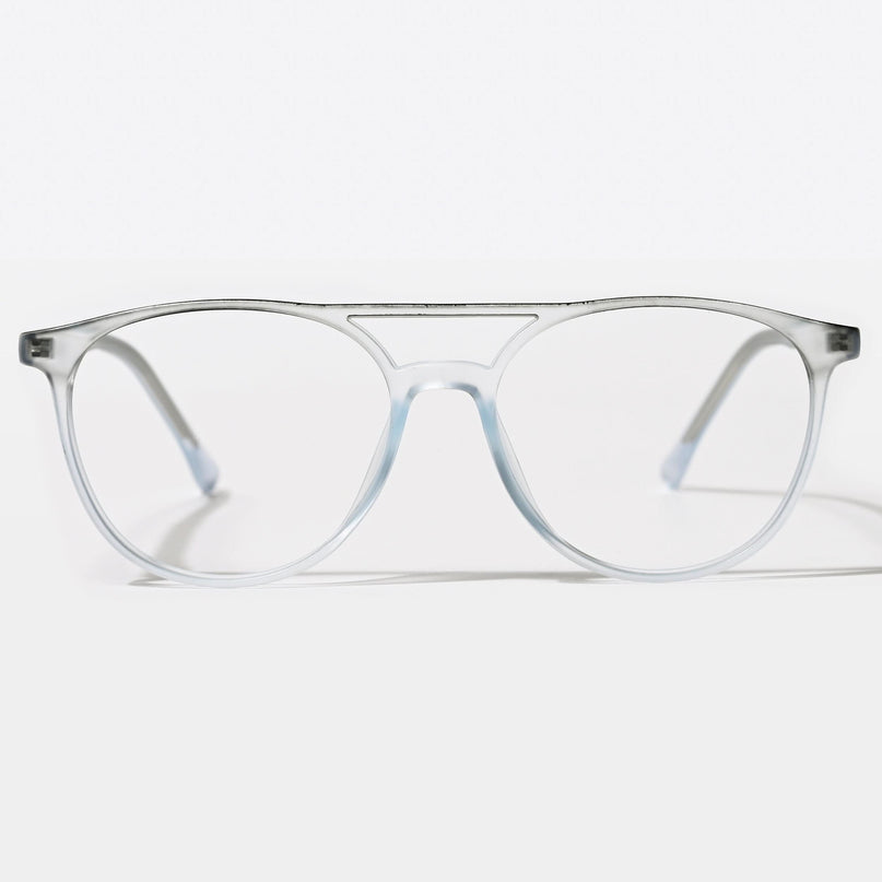 Eyejack Swift Transparent Blue & Grey Oval Eyeglasses for Men & Women (MB23002CL143-C8)
