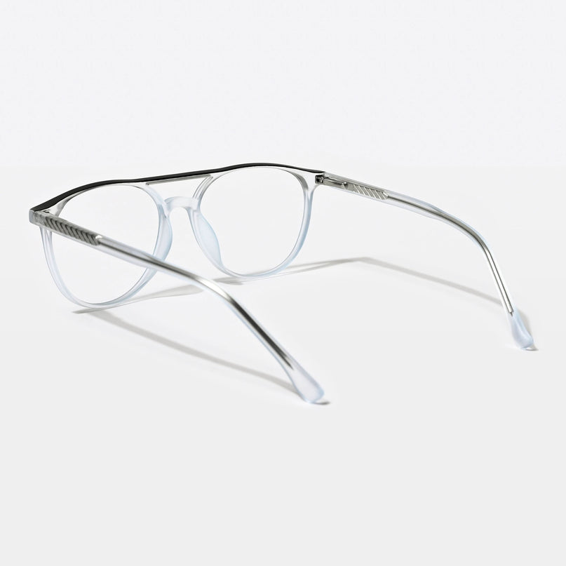 Eyejack Swift Transparent Blue & Grey Oval Eyeglasses for Men & Women (MB23002CL143-C8)