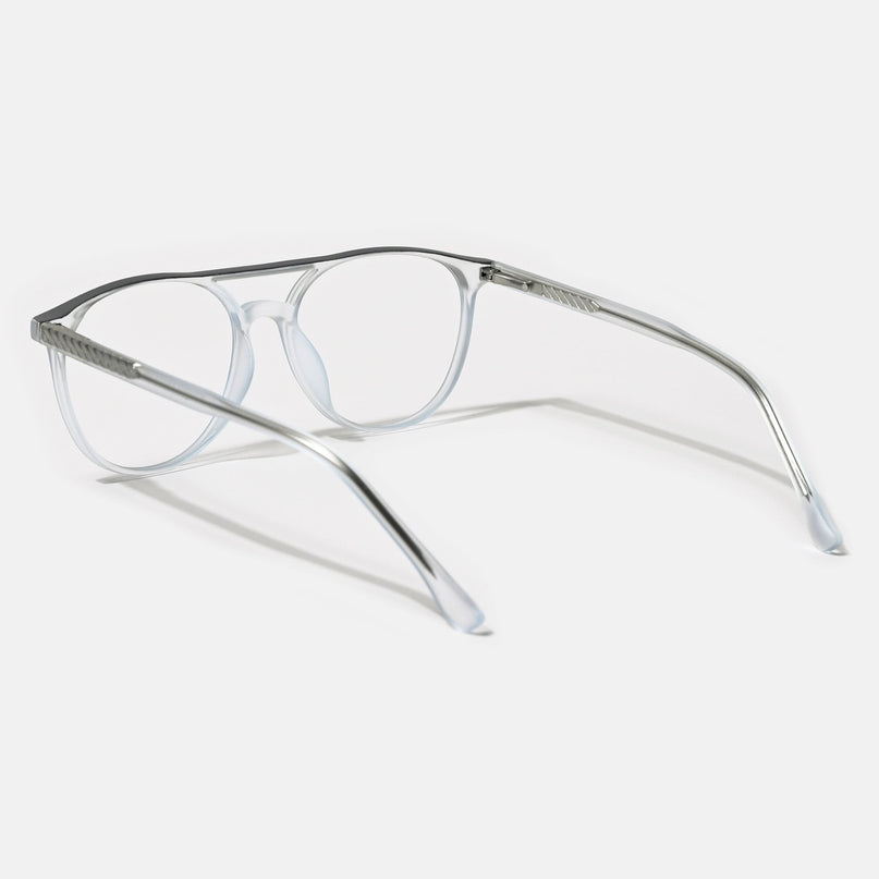 Eyejack Swift Transparent Blue & Black Oval Eyeglasses for Men & Women (MB23002CL142-C7)