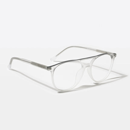 Eyejack Swift Matt Transparent & Grey Round Eyeglasses for Men & Women (MB23002CL137-C2)