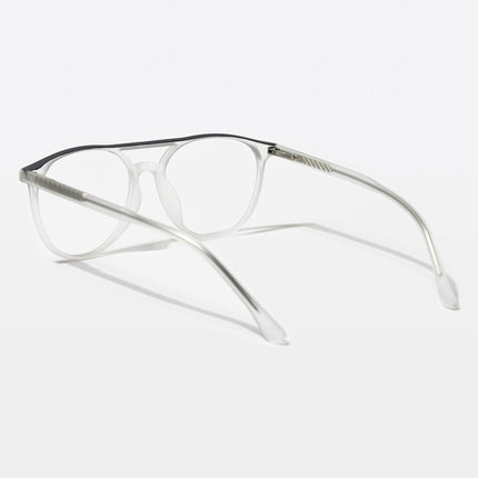 Eyejack Swift Matt Transparent & Grey Round Eyeglasses for Men & Women (MB23002CL137-C2)