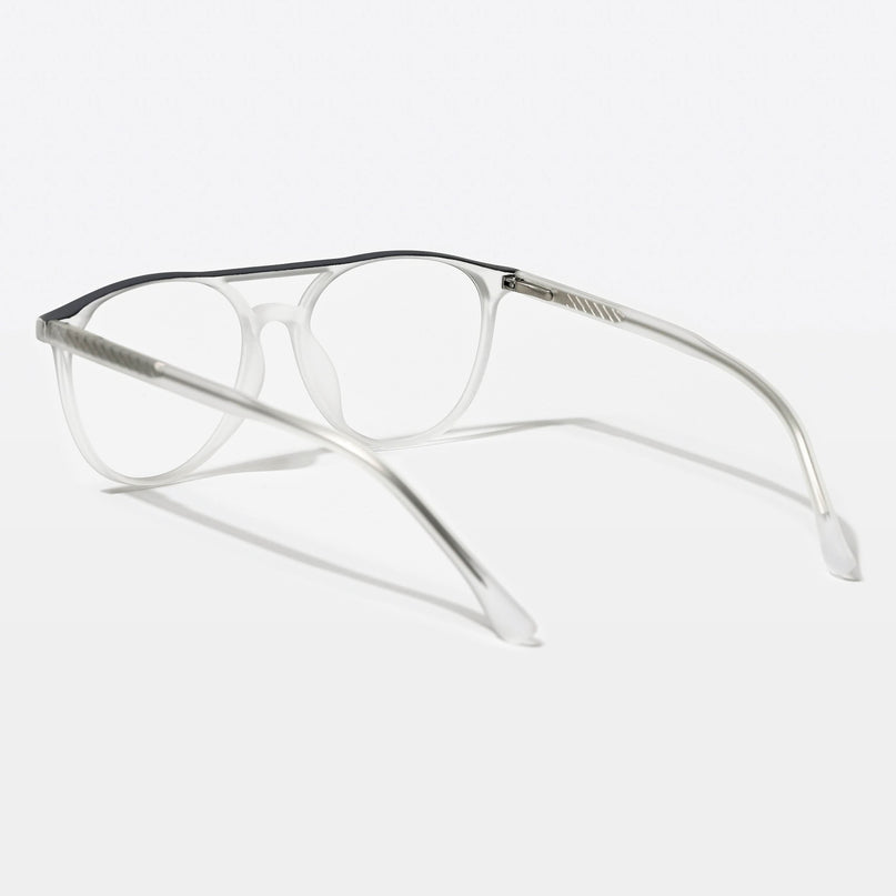 Eyejack Swift Matt Transparent & Grey Round Eyeglasses for Men & Women (MB23002CL137-C2)