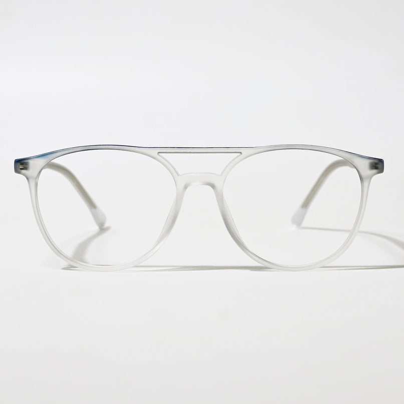 Eyejack Swift Matt Transparent & Blue Oval Eyeglasses for Men & Women (MB23002CL138-C3)