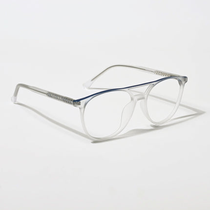 Eyejack Swift Matt Transparent & Blue Oval Eyeglasses for Men & Women (MB23002CL138-C3)