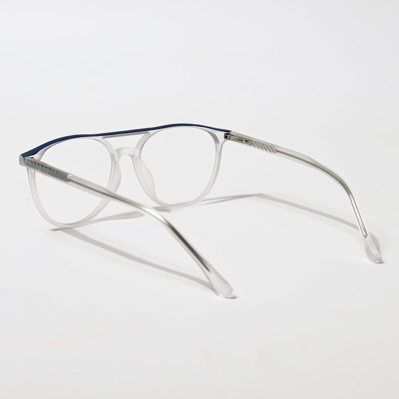 Eyejack Swift Matt Transparent & Blue Oval Eyeglasses for Men & Women (MB23002CL138-C3)