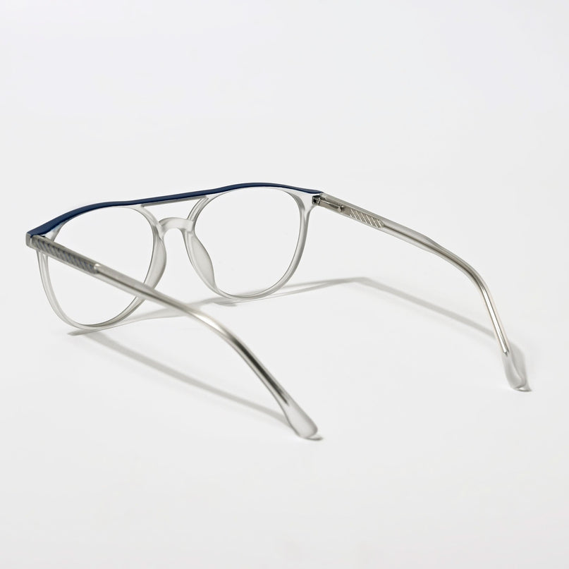 Eyejack Swift Grey & Blue Round Eyeglasses for Men & Women (MB23002CL139-C4)