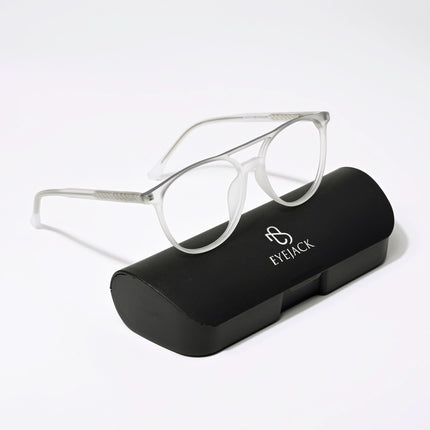 Eyejack Swift Matt Transparent & Grey Round Eyeglasses for Men & Women (MB23002CL137-C2)