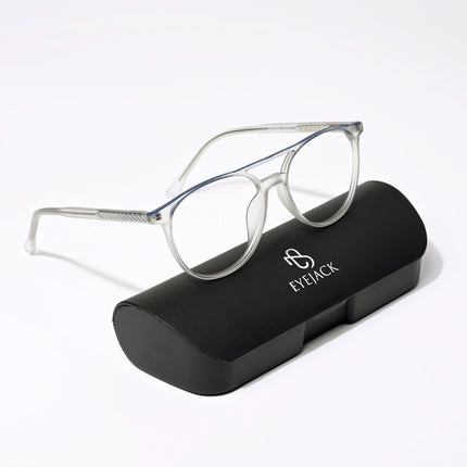 Eyejack Swift Grey & Blue Round Eyeglasses for Men & Women (MB23002CL139-C4)