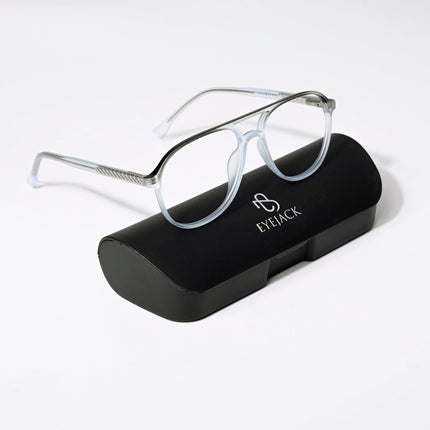 Eyejack Swift Transparent Blue & Black Aviator Eyeglasses for Men & Women (MB23003CL150-C7)