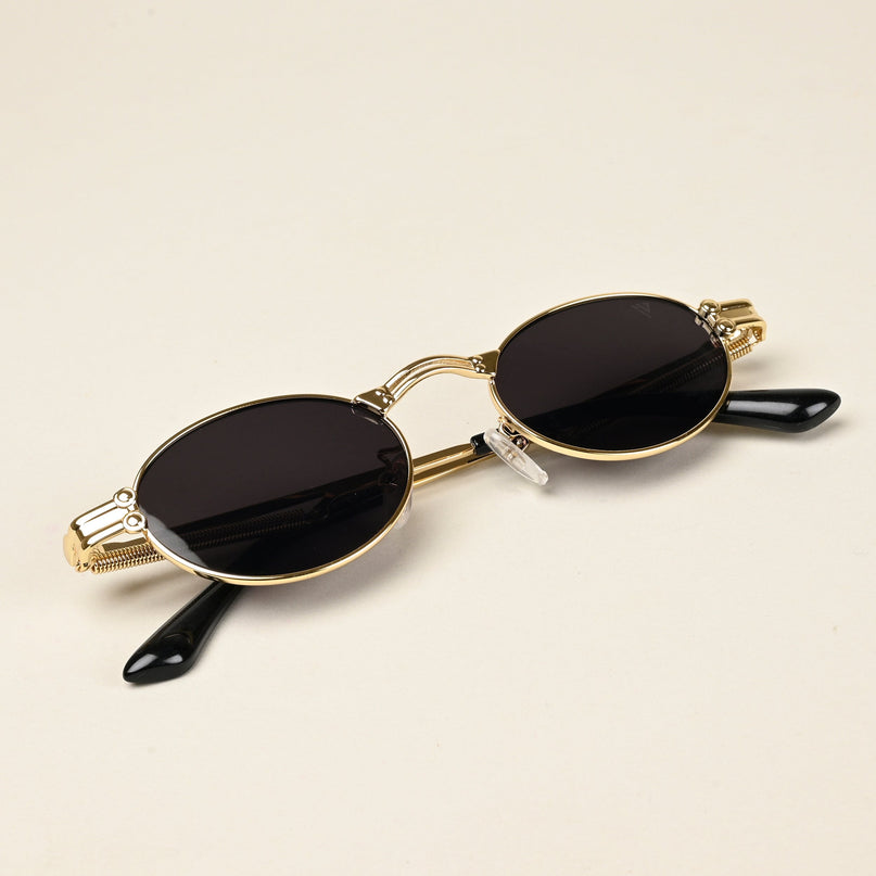 Bob | Golden Oval Sunglasses | Black Lens - MG5182