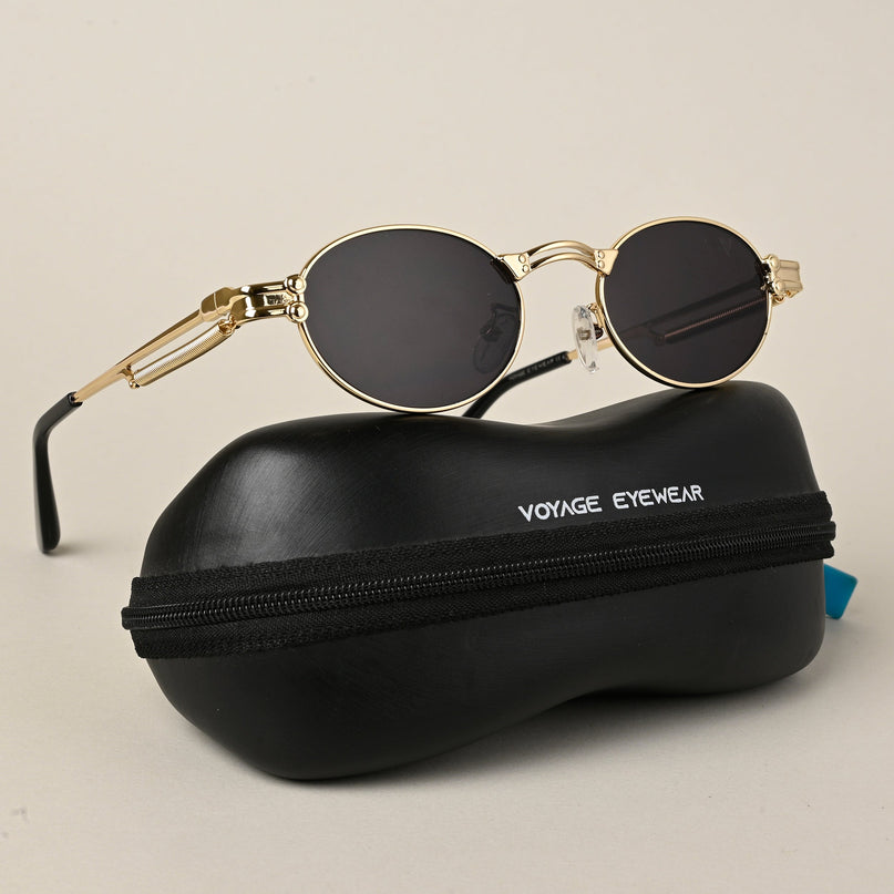 Bob | Golden Oval Sunglasses | Black Lens - MG5182
