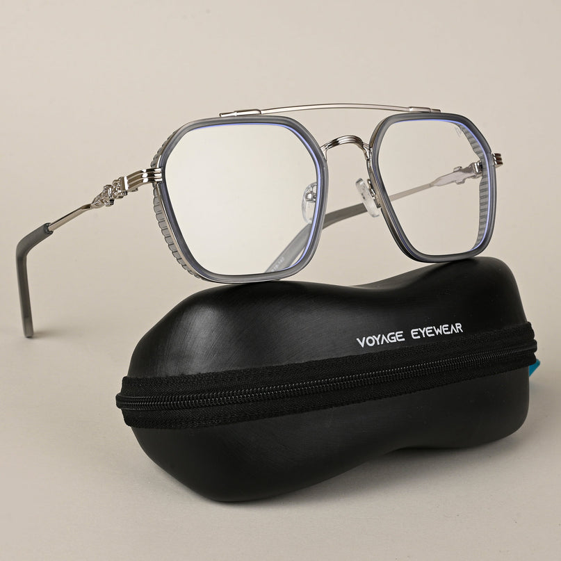 Voyage Grey & Silver Wayfarer Eyeglasses for Men & Women - MG5168-C3