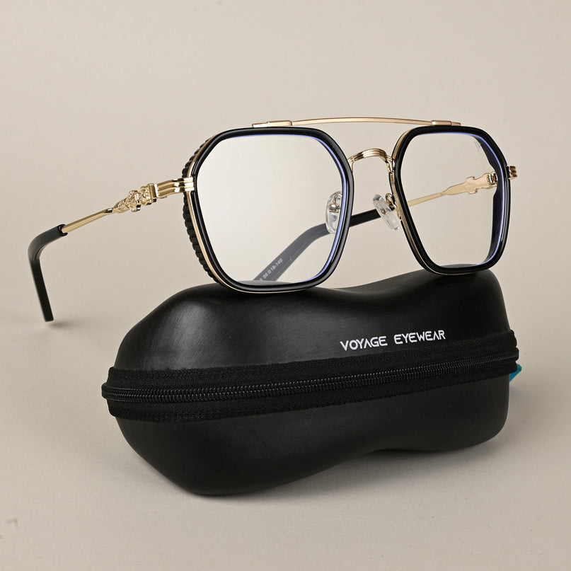 Voyage Black & Golden Wayfarer Eyeglasses for Men & Women - MG5166-C1