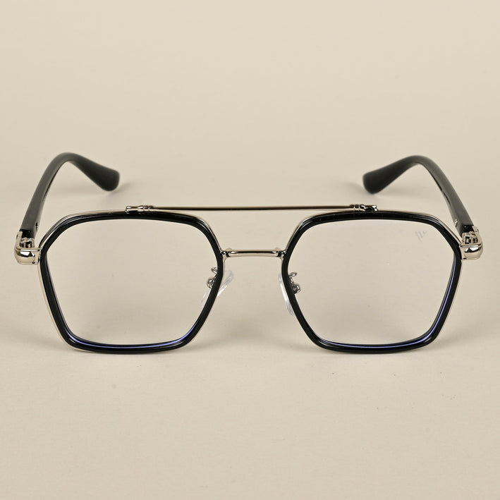Voyage Silver & Black Wayfarer Eyeglasses for Men & Women - MG5089-C2