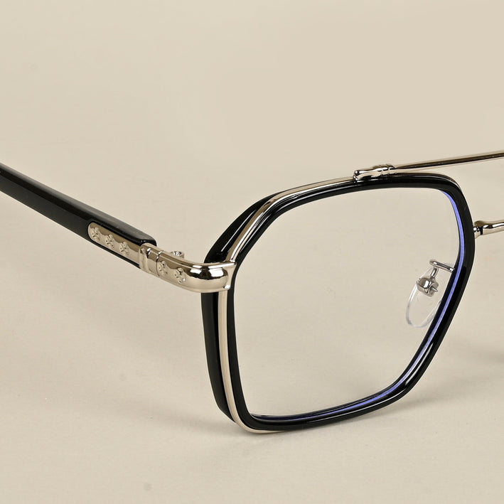 Voyage Silver & Black Wayfarer Eyeglasses for Men & Women - MG5089-C2