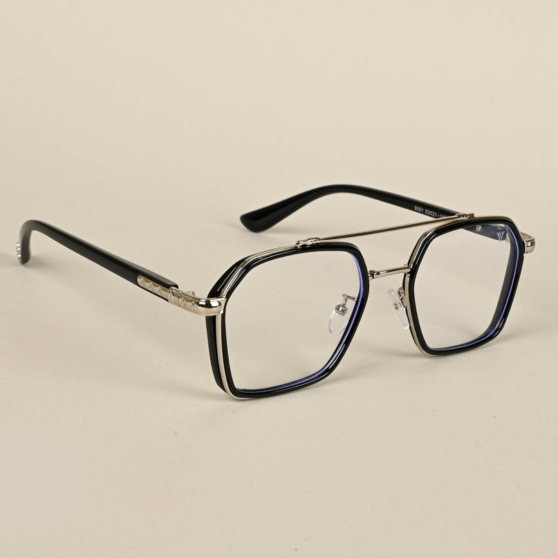 Voyage Silver & Black Wayfarer Eyeglasses for Men & Women - MG5089-C2