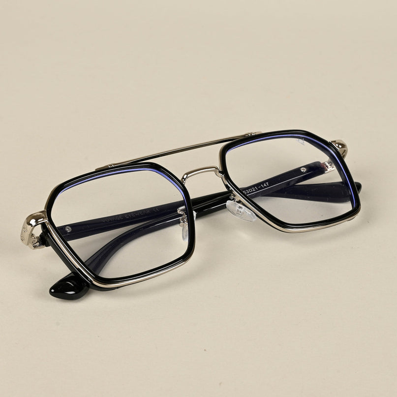 Voyage Silver & Black Wayfarer Eyeglasses for Men & Women - MG5089-C2