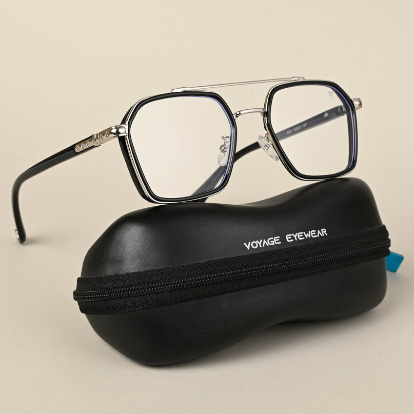 Voyage Silver & Black Wayfarer Eyeglasses for Men & Women - MG5089-C2