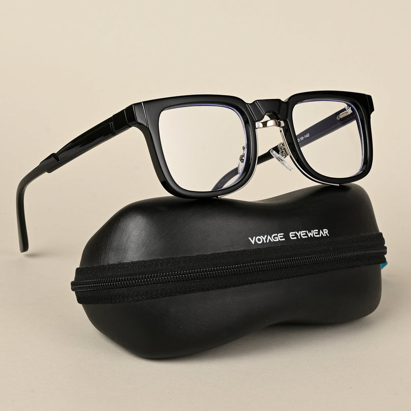 Voyage Black & Silver Square Eyeglasses for Men & Women - MG5073-C1