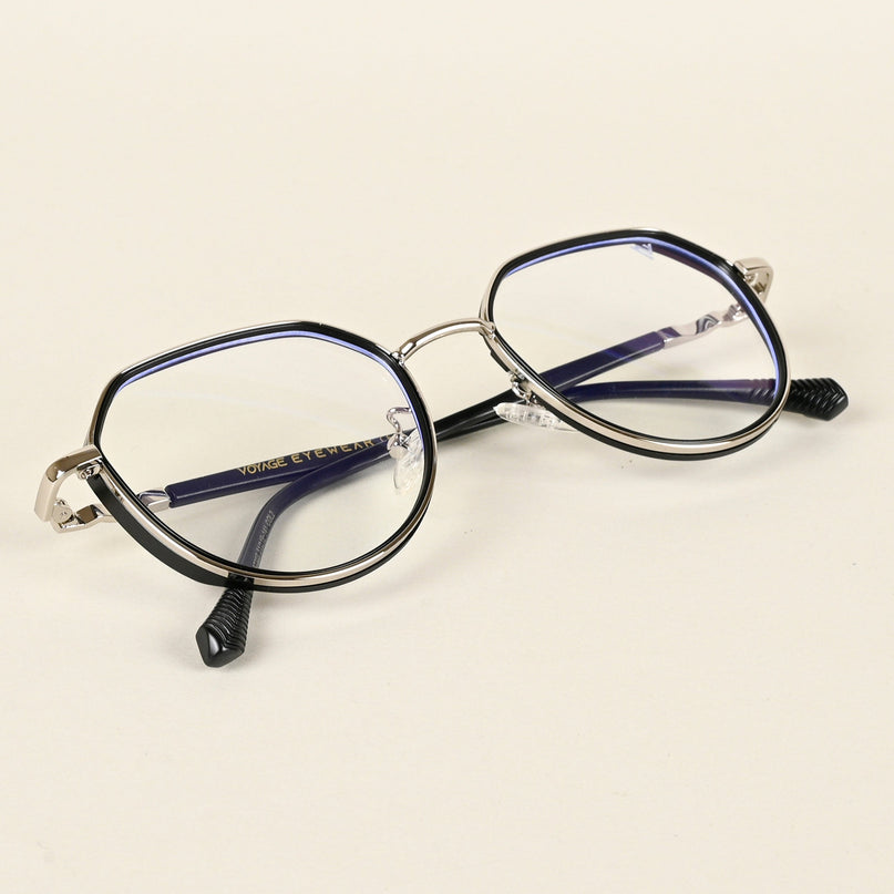 Voyage Silver & Black Square Eyeglasses for Men & Women - MG4855-C1