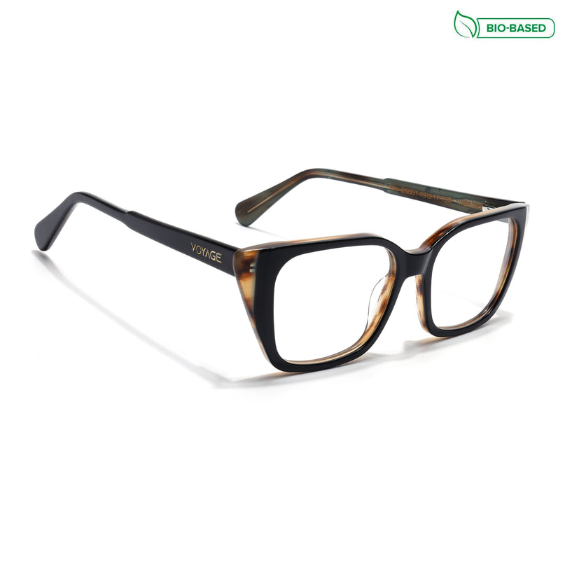 Voyage Glaze Black & Brown Cateye Acetate Eyeglasses for Women (FPK26001FMG8079)
